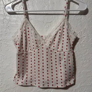 Red and white Heart print lace tank top
Shien
Size XS